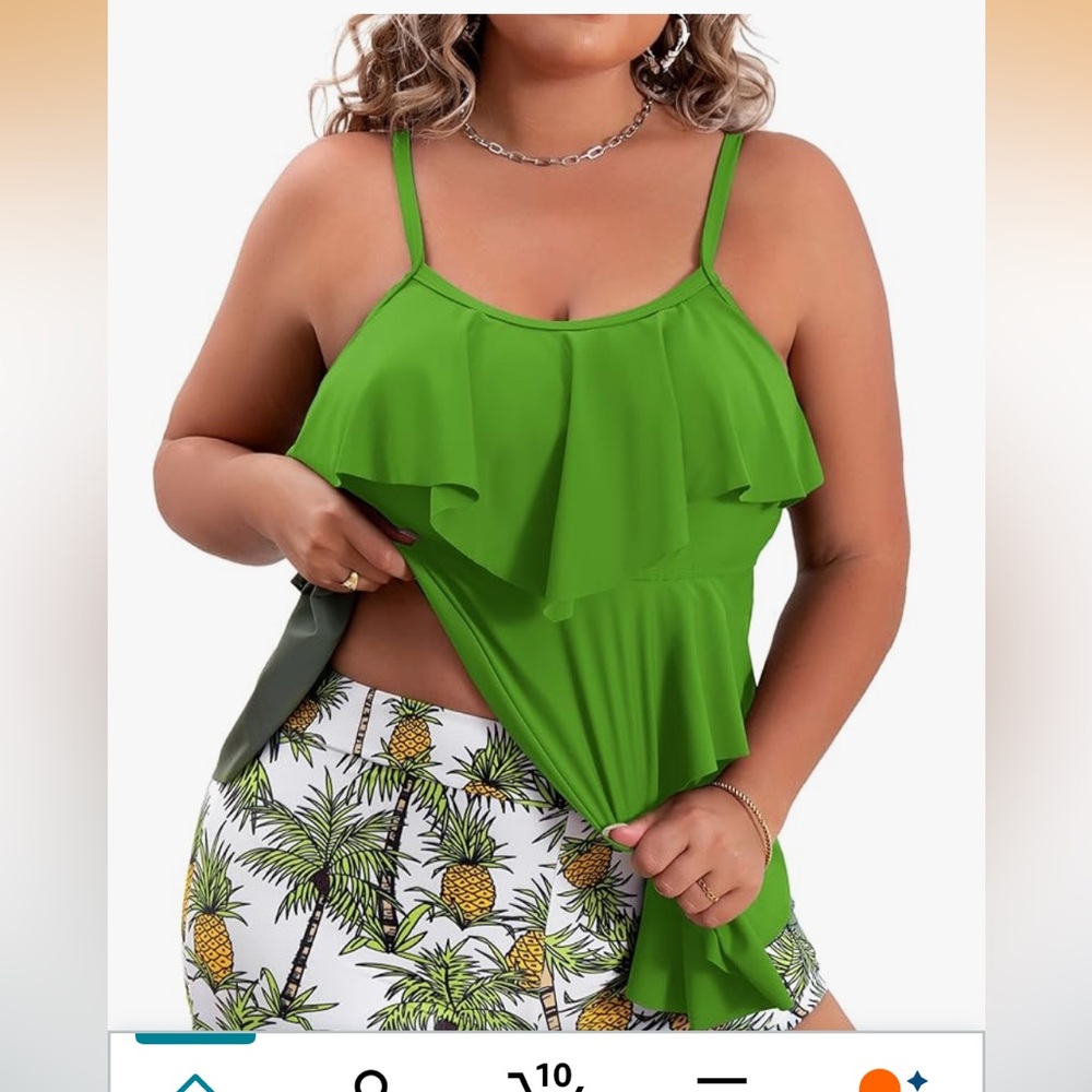 🚘New greenhouse Ruffle Women Tankini with pineapple boy shorts plus size